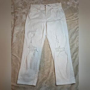 Old Navy Women's Cream Distressed Straight Leg Jeans